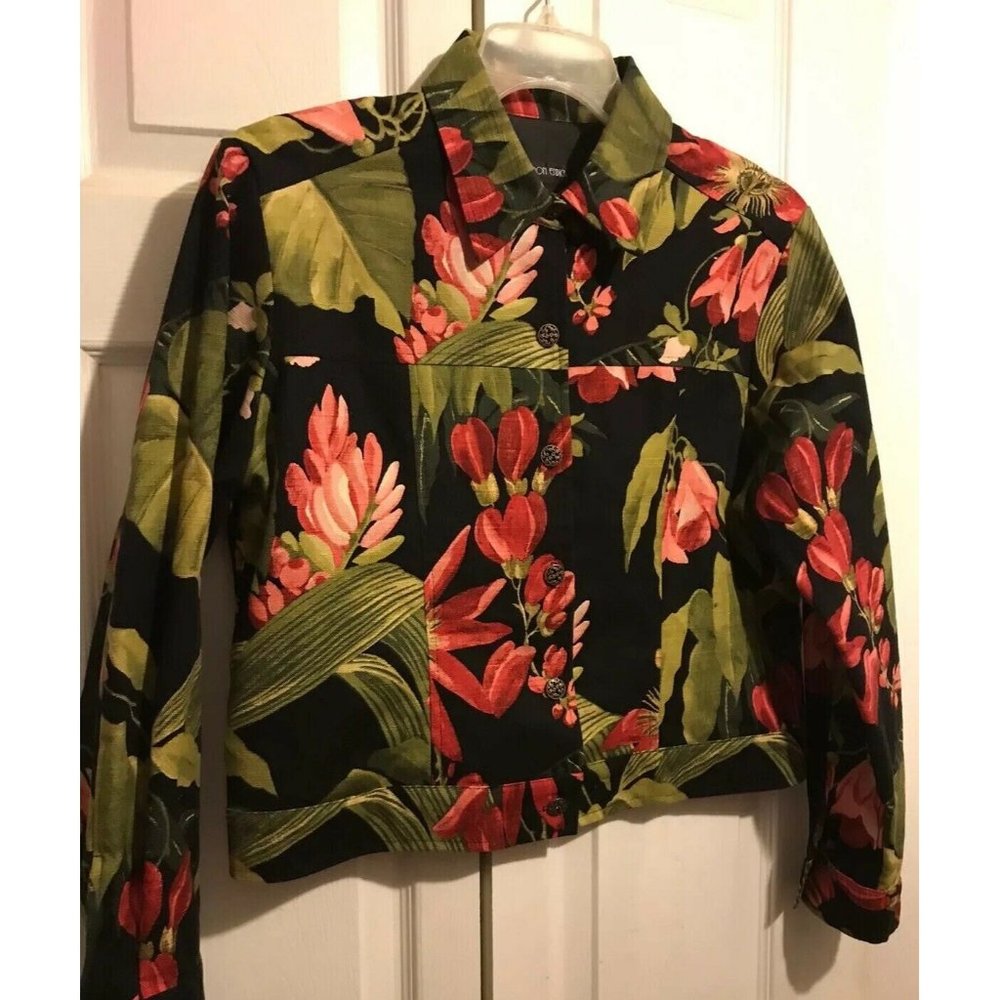 Sharon Endick floral L jacket nice cotton flowers